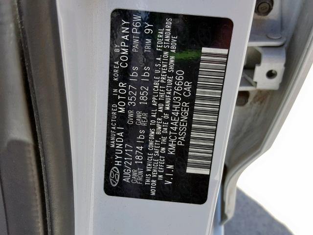 KMHCT4AE4HU376660 - 2017 HYUNDAI ACCENT SE WHITE photo 10