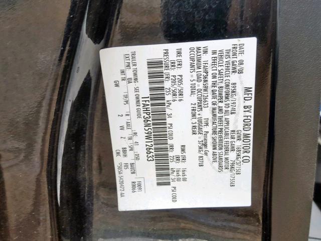 1FAHP36N59W126633 - 2009 FORD FOCUS SES BLACK photo 10