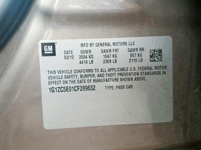 1G1ZC5E01CF289632 - 2012 CHEVROLET MALIBU 1LT 棕色 照片 10