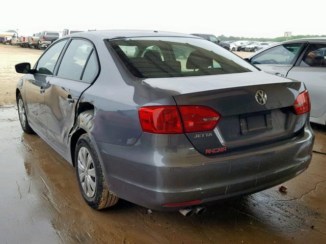 3VW2K7AJ8CM368539 - 2012 VOLKSWAGEN JETTA BASE GRAY photo 3