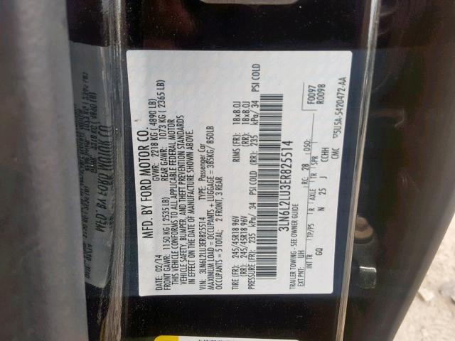 3LN6L2LU3ER825514 - 2014 LINCOLN MKZ HYBRID BLACK photo 10