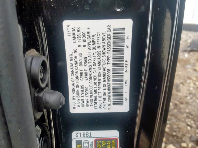 2HGFG3B06FH506068 - 2015 HONDA CIVIC EXL 黑色 照片 10