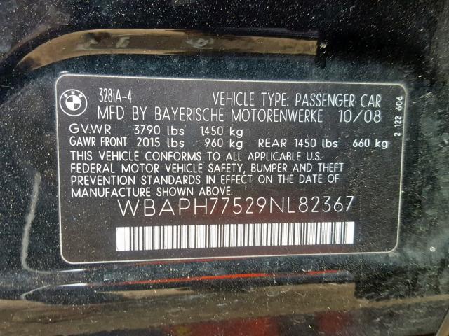 WBAPH77529NL82367 - 2009 BMW 328 I BLACK photo 10