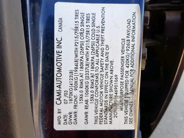 2CNBJ734646901069 - 2004 CHEVROLET TRACKER ZR BLUE photo 10