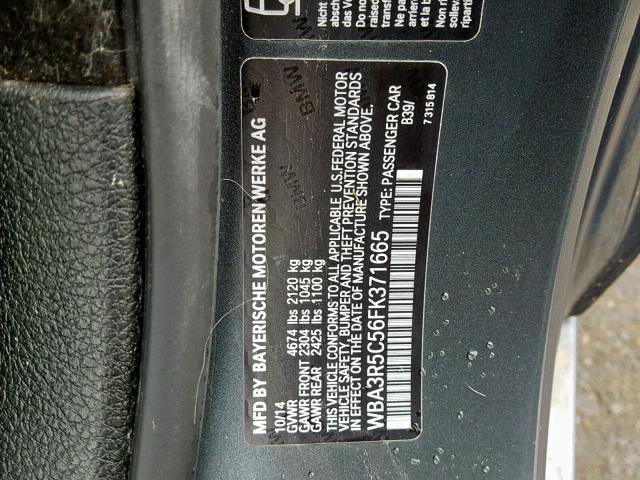 WBA3R5C56FK371665 - 2015 BMW 435 XI GRAY photo 10