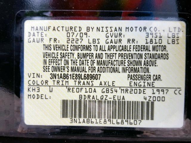 3N1AB61E89L689607 - 2009 NISSAN SENTRA 2.0 BLACK photo 10