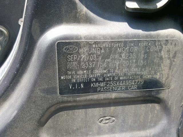 KMHWF25SX4A954779 - 2004 HYUNDAI SONATA GL GRAY photo 10