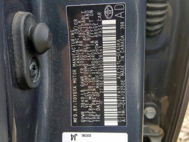 2T1BE40E89C026541 - 2009 TOYOTA COROLLA XR 石墨色 照片 10