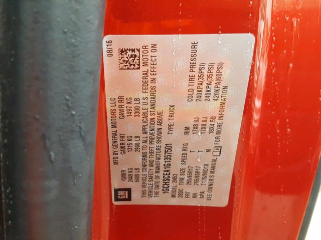 1GCHSCEA1G1357501 - 2016 CHEVROLET COLORADO L ORANGE photo 10