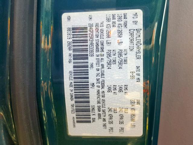 2B4GP25R3YR533939 - 2000 DODGE CARAVAN GREEN photo 10