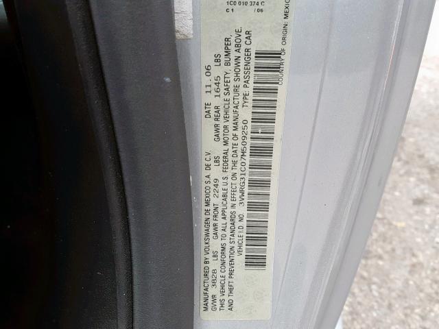 3VWRG31C07M509250 - 2007 VOLKSWAGEN NEW BEETLE 银色 照片 10