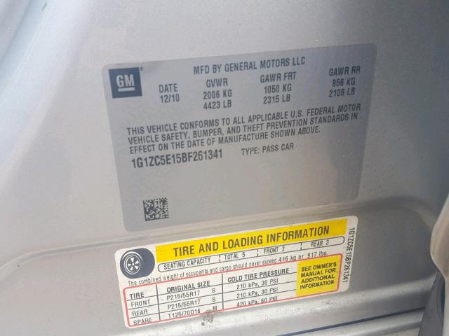 1G1ZC5E15BF261341 - 2011 CHEVROLET MALIBU 1LT ვერცხლისფერი ფოტო 10