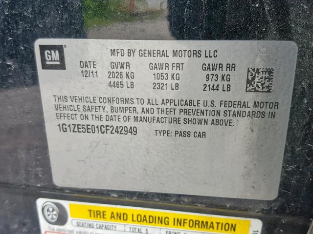 1G1ZE5E01CF242949 - 2012 CHEVROLET MALIBU LTZ შავი ფოტო 10