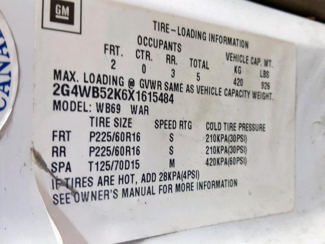 2G4WB52K6X1615484 - 1999 BUICK REGAL LS 白色 照片 10