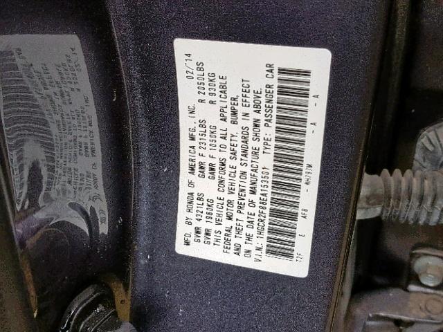 1HGCR2F88EA153501 - 2014 HONDA ACCORD EXL GRAY photo 10