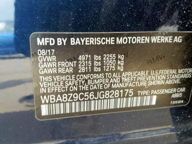 WBA8Z9C56JG828175 - 2018 BMW 330 XIGT BLACK photo 10