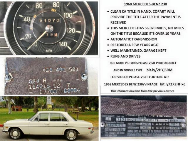 230008975 - 1968 MERCEDES-BENZ 230 WHITE photo 10