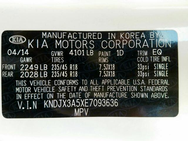 KNDJX3A5XE7093636 - 2014 KIA SOUL !  foto 10