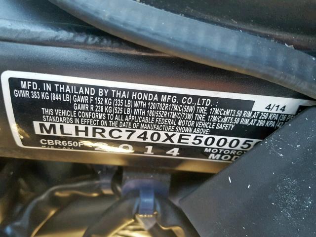 MLHRC740XE5000502 - 2014 HONDA CBR650 F BLACK photo 10