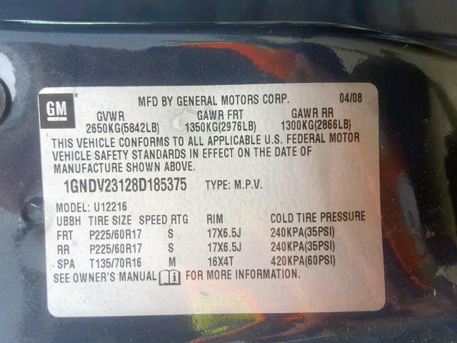 1GNDV23128D185375 - 2008 CHEVROLET UPLANDER L 蓝色 照片 10