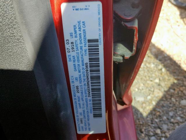 3VWSE69M24M009365 - 2004 VOLKSWAGEN JETTA GLS RED photo 10