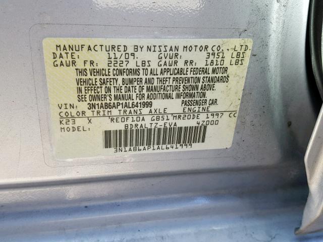 3N1AB6AP1AL641999 - 2010 NISSAN SENTRA 2.0 SILVER photo 10