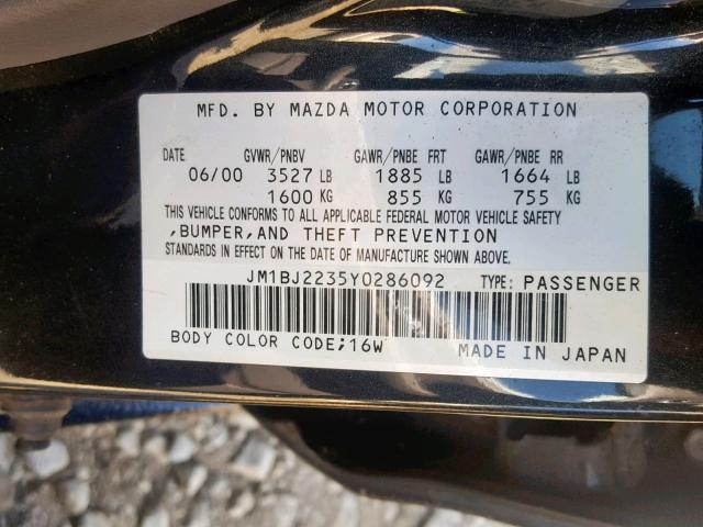 JM1BJ2235Y0286092 - 2000 MAZDA PROTEGE ES 黑色 照片 10