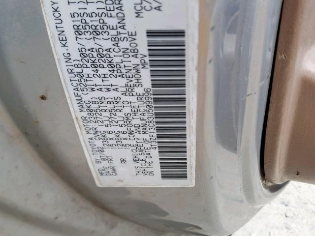 4T3ZF13C83U509996 - 2003 TOYOTA SIENNA LE TAN photo 10