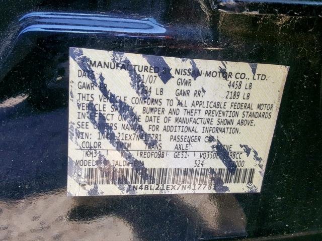 1N4BL21EX7N417781 - 2007 NISSAN ALTIMA 3.5 BLACK photo 10