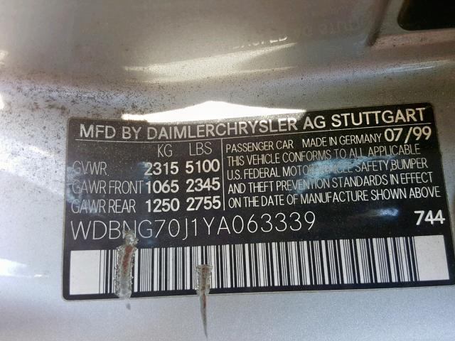 WDBNG70J1YA063339 - 2000 MERCEDES-BENZ S 430 SILVER photo 10