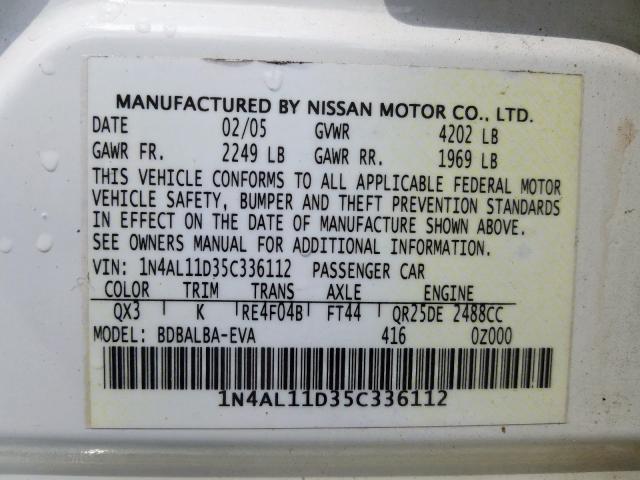 1N4AL11D35C336112 - 2005 NISSAN ALTIMA S  photo 10