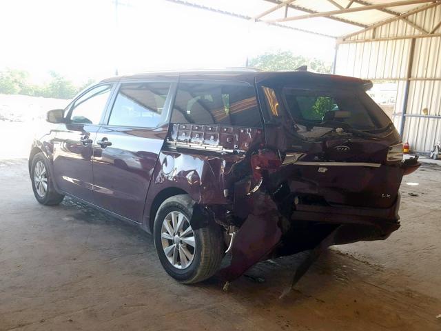 KNDMB5C14H6268748 - 2017 KIA SEDONA LX MAROON photo 3