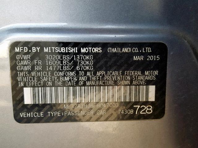 ML32A3HJ6FH047003 - 2015 MITSUBISHI MIRAGE DE GRAY photo 10