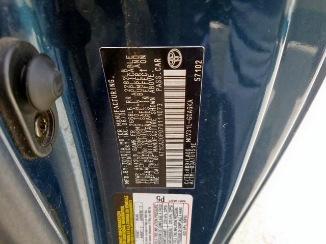 4T1CA30P07U111073 - 2007 TOYOTA CAMRY SOLARA SE  photo 10