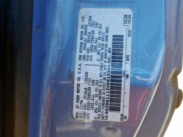 4N2DN1113VD815564 - 1997 NISSAN QUEST XE BLUE photo 10