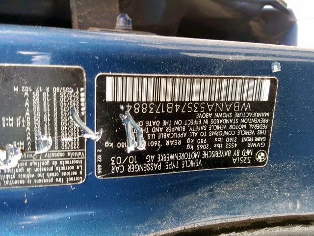 WBANA53574B173884 - 2004 BMW 525 I BLUE photo 10