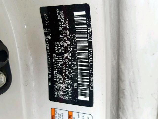 JF1ZNAA10D1712925 - 2013 TOYOTA SCION FR-S WHITE photo 10