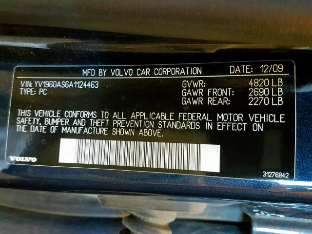 YV1960AS6A1124463 - 2010 VOLVO S80 3.2 BLUE photo 10