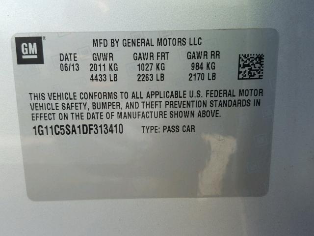 1G11C5SA1DF313410 - 2013 CHEVROLET MALIBU 1LT 银色 照片 10