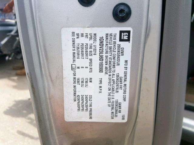 1GNDV23L96D160990 - 2006 CHEVROLET UPLANDER L 银色 照片 10