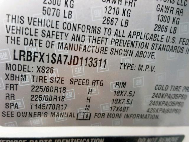 LRBFX1SA7JD113311 - 2018 BUICK ENVISION E WHITE photo 10