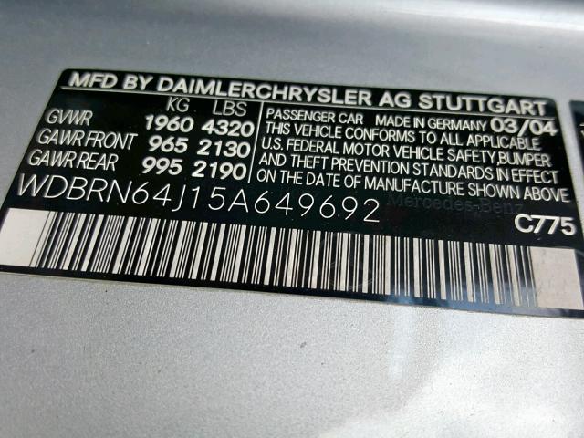 WDBRN64J15A649692 - 2005 MERCEDES-BENZ C 320 SPOR SILVER photo 10