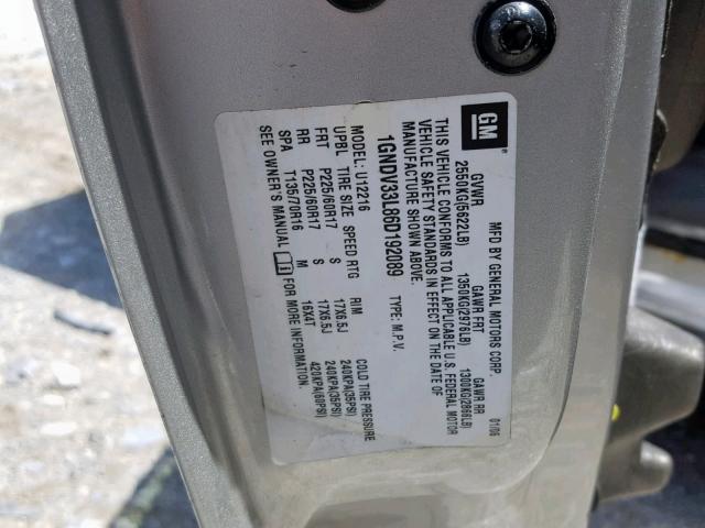 1GNDV33L86D192089 - 2006 CHEVROLET UPLANDER L 灰色 照片 10