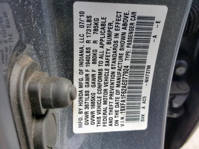 19XFA1F62AE077924 - 2010 HONDA CIVIC LX-S Boz foto 10