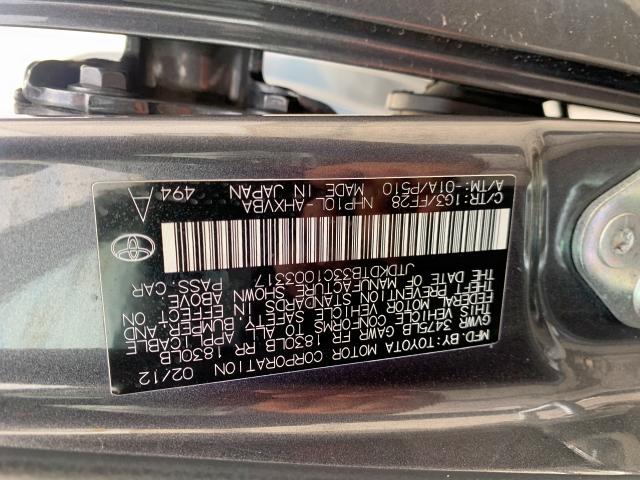 JTDKDTB33C1003317 - 2012 TOYOTA PRIUS C GRAY photo 10