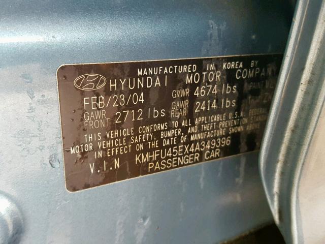 KMHFU45EX4A349396 - 2004 HYUNDAI XG 350 BLUE photo 10