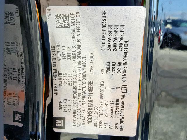 1GCHSBEA6F1148585 - 2015 CHEVROLET COLORADO L BLACK photo 10