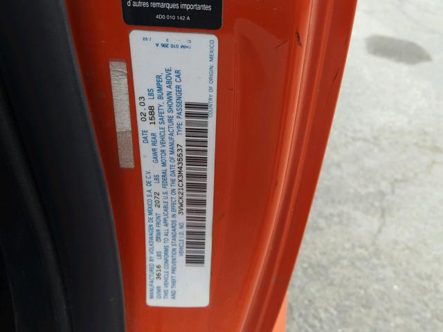 3VWCK21CX3M435537 - 2003 VOLKSWAGEN NEW BEETLE Narıncı foto 10