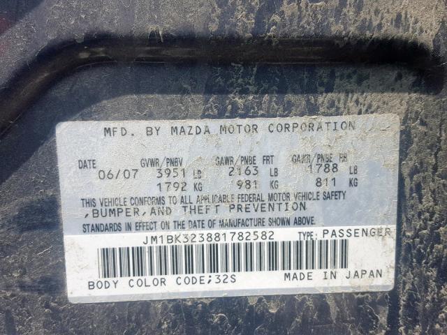 JM1BK323881782582 - 2008 MAZDA 3 S GRAY photo 10