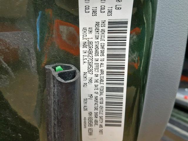 1J8GR48K27C605267 - 2007 JEEP GRAND CHER GREEN photo 10